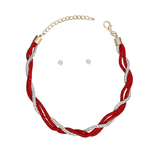 DST Vibrant Red Clear Twisted Tube Necklace