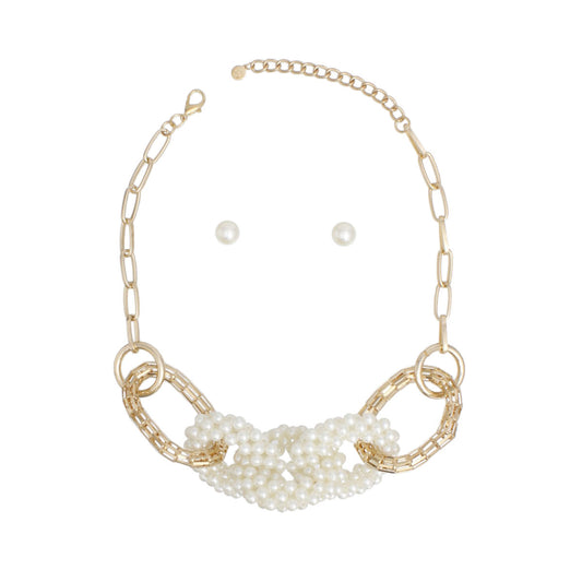 Chain Chunky Gold Cream Pearl Links Necklace