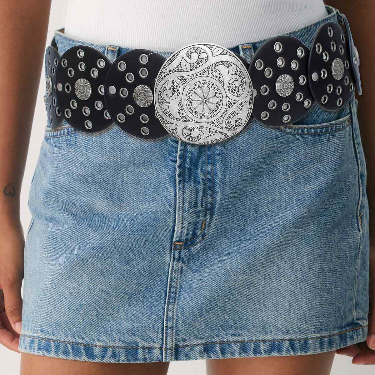 Western Belt Black Circular and Silver Cowboy Chic