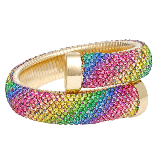 Cuff Gold Multi Rhinestone Crusted Wrap Bracelet
