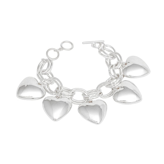 Charm Chunky Silver Puffy Heart Toggle Bracelet