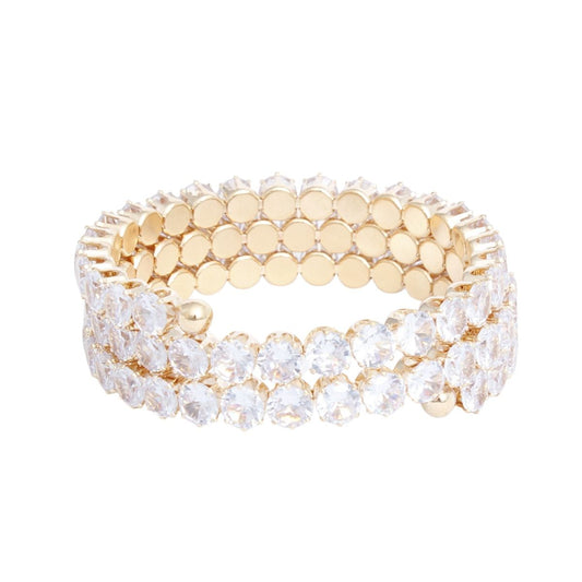 Memory Wire Gold Rhinestone Wrap Bracelet Women