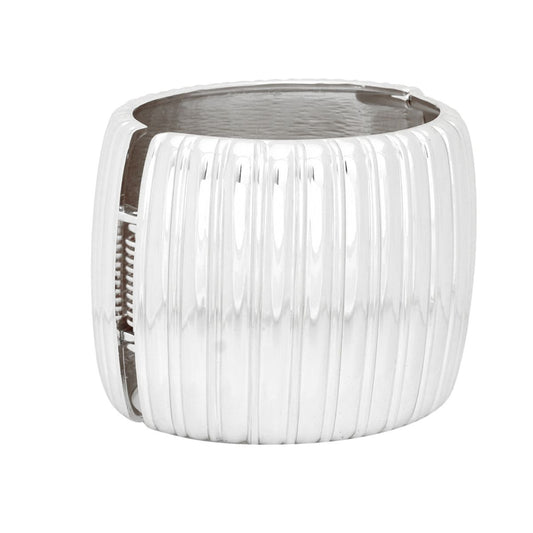 Cuff Silver Sculptural Ribbed Wide Hinge Bracelet