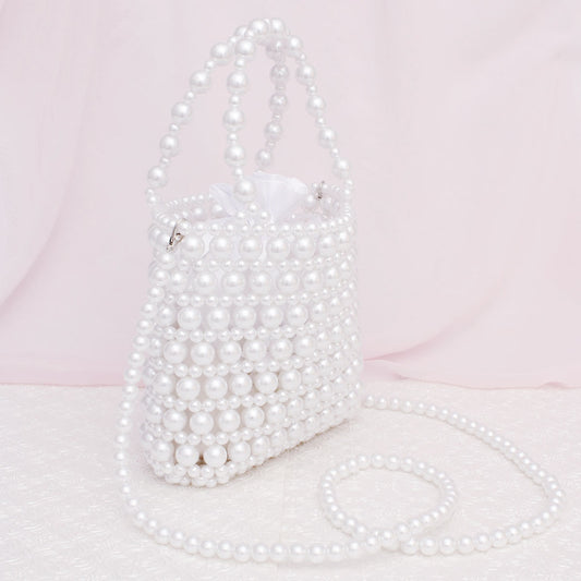 Top Handle Vintage Woven White Pearl Crossbody Bag