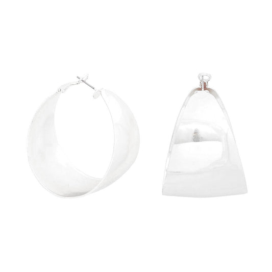 Hoops Silver Geometric Curved Earrings for Women