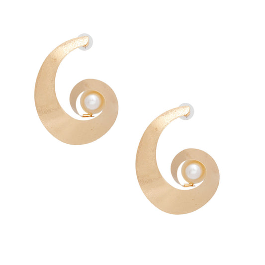Studs Handmade Gold Spiral Pearl Earrings Women