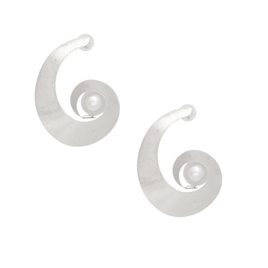 Studs Handmade Silver Spiral Pearl Earrings Women