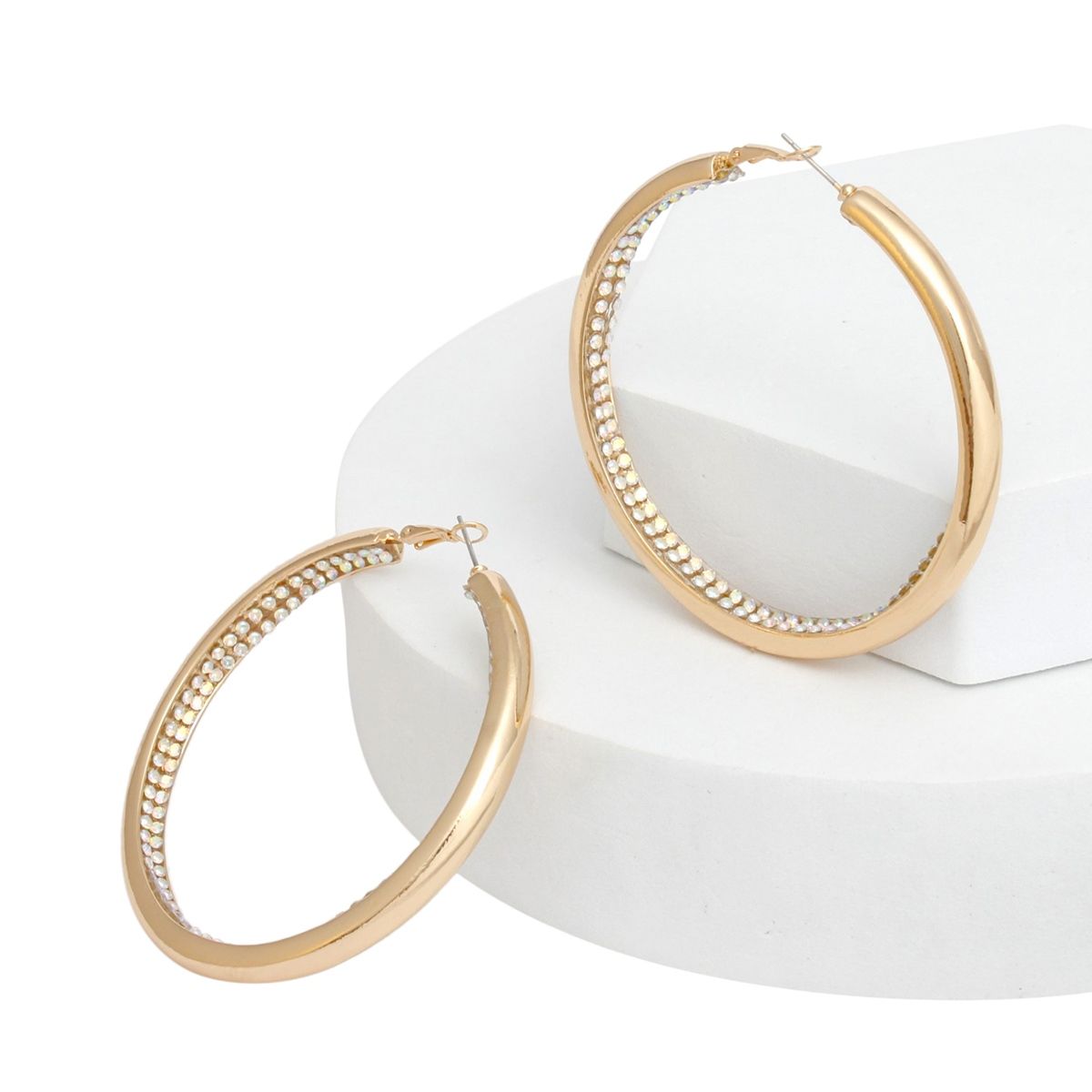Hoops Gold Aurbo Rhinestone Inlay Earrings Women
