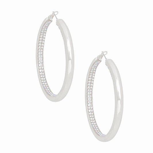 Hoops Silver Aurbo Rhinestone Inlay Earrings Women