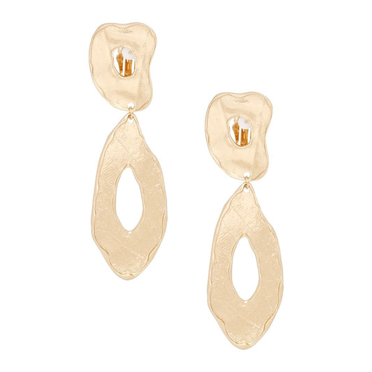 Clip On Gold Edgy and Raw Elongated Earrings