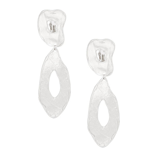 Clip On Silver Edgy and Raw Elongated Earrings