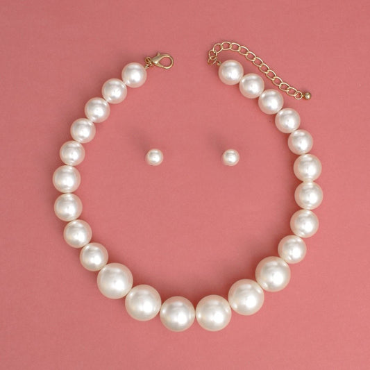 Cream Pearl Single Strand Chunky Necklace Women