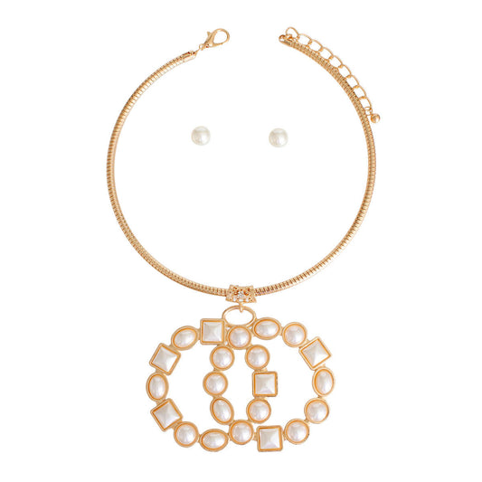 Gold Chunky Pearl Infinity Set