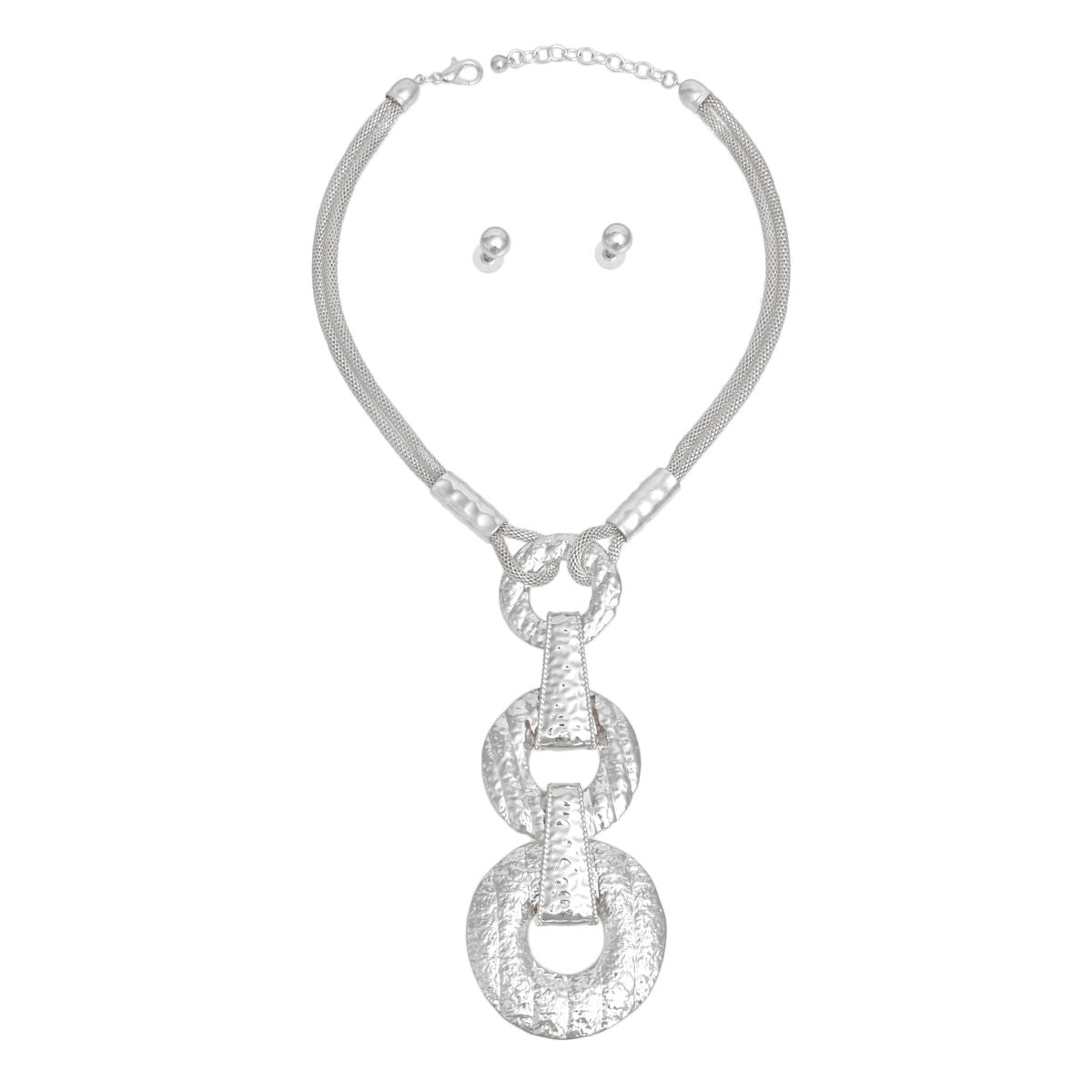 Pendant Long Silver Metal Graduated Rings Necklace