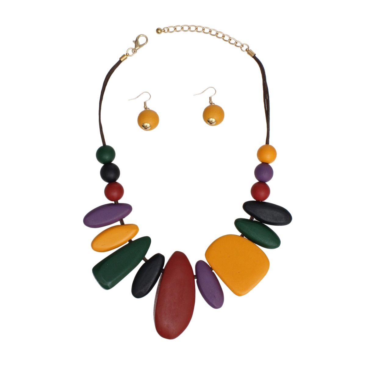 Collar Chunky Geo Multicolor Wood Earthy Necklace