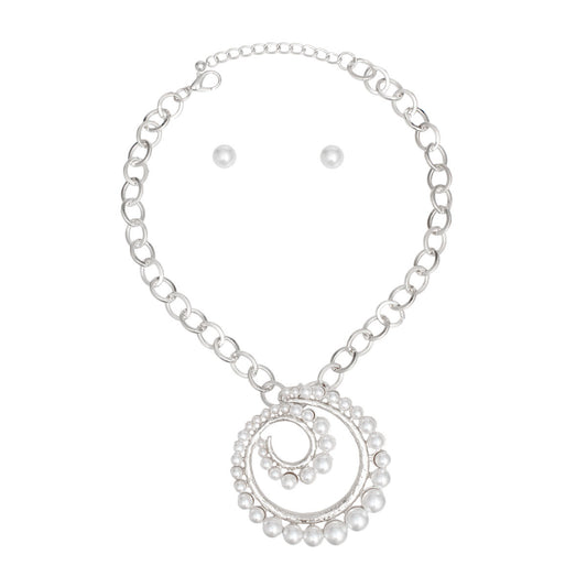 Pendant Spiral Pearl Silver Chain Modern Necklace