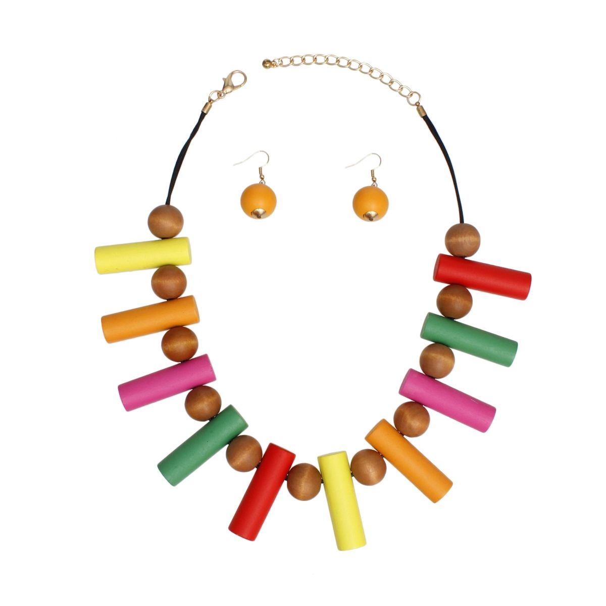 Collar Multicolor Wood Balanced Asymmetry Necklace