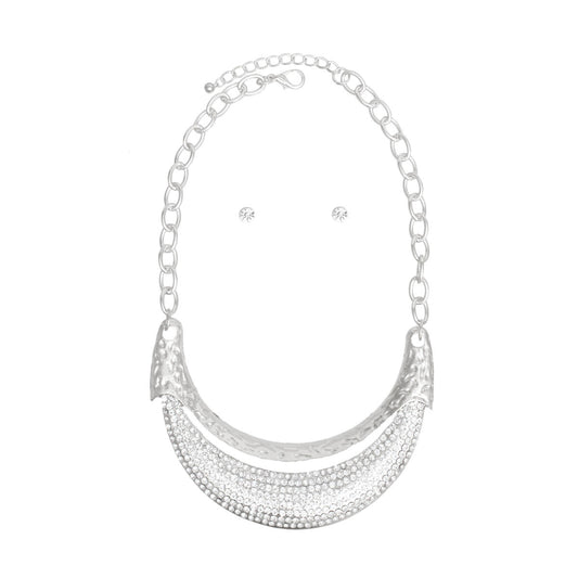Bib High Shine Rigid Silver Plate Bling Necklace