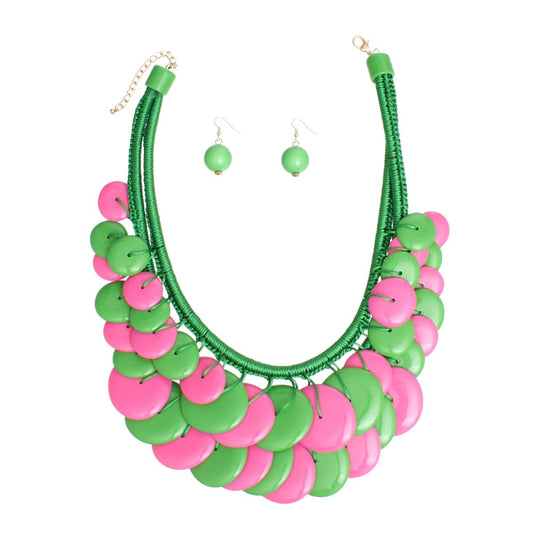 AKA Sorority Dramatic Long Cord Disc Necklace Set