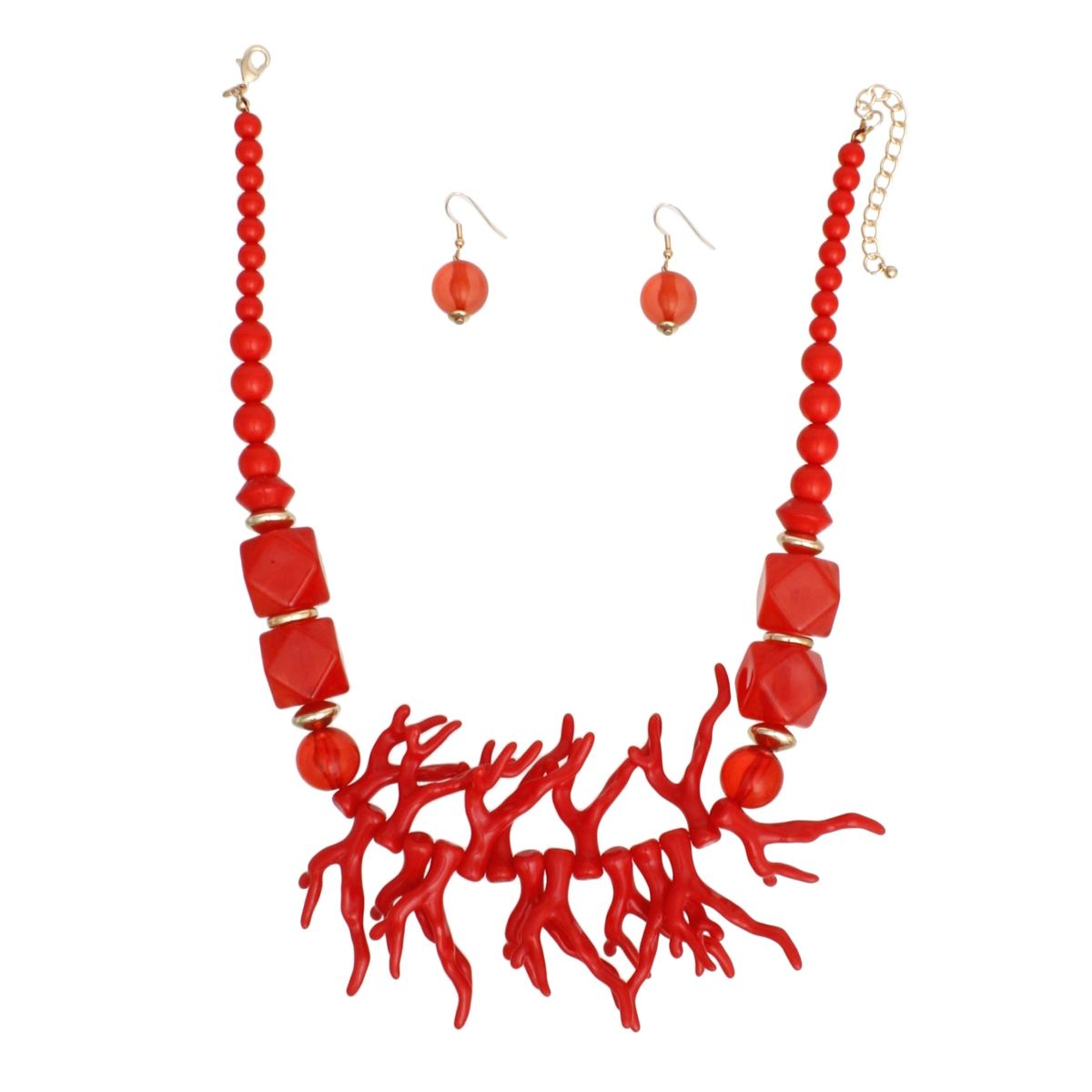 Collar Red 3D Coral Beaded Necklace for Women