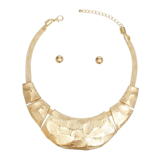Bib Gold Scratched Plate Heavy Duty Necklace