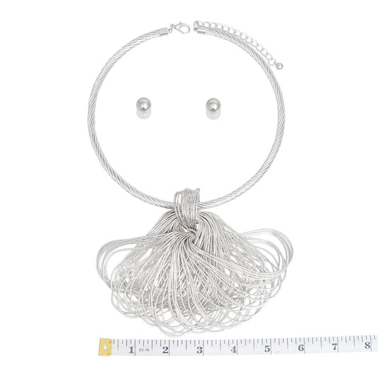 Pendant Silver Large Fanned Metal Wire Necklace
