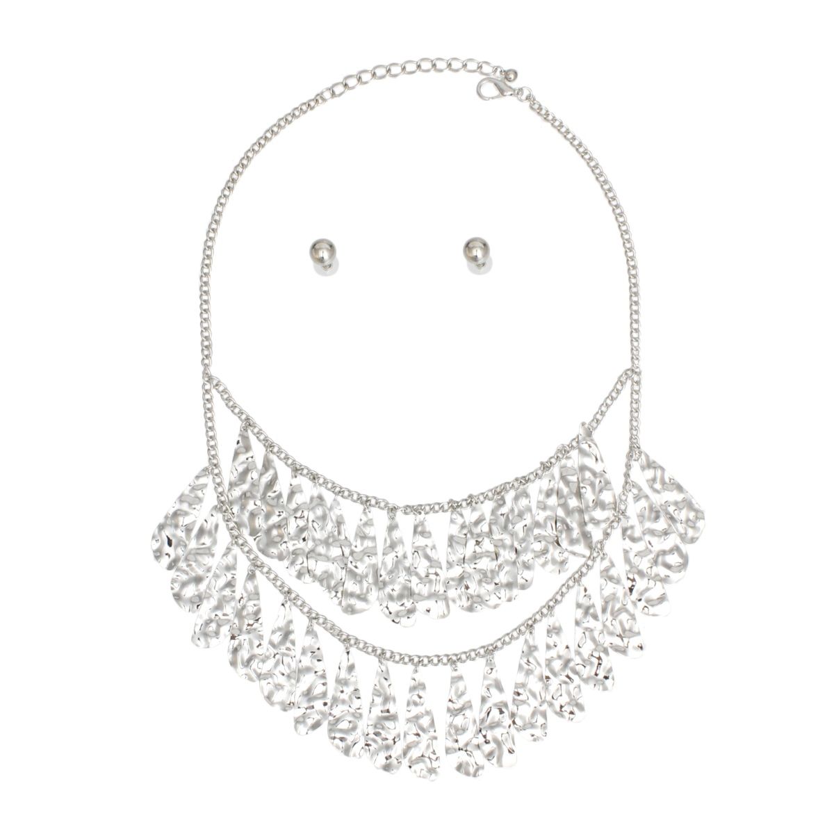 Bib Silver Tiered Teardrop Dangle Necklace Women