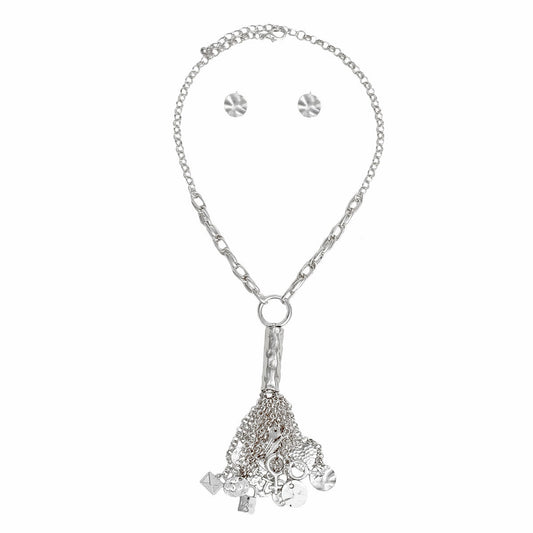 Pendant Silver Chain Charm Tassel Necklace Women