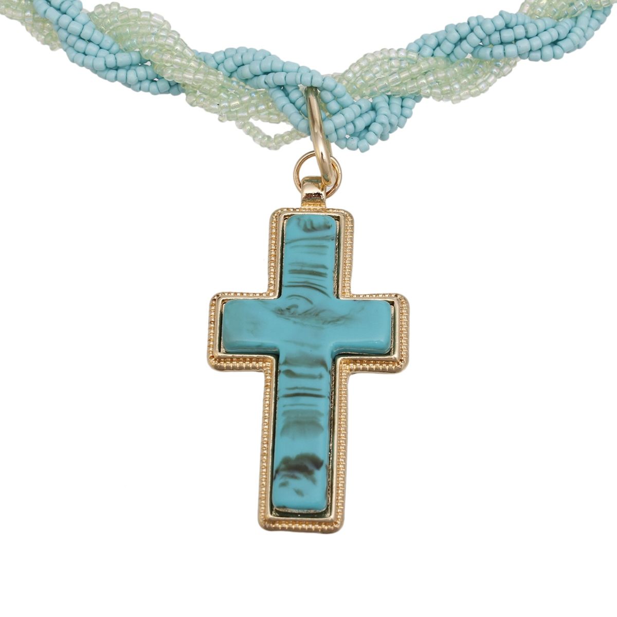 Pendant Turquoise Twisted Bead Cross Necklace