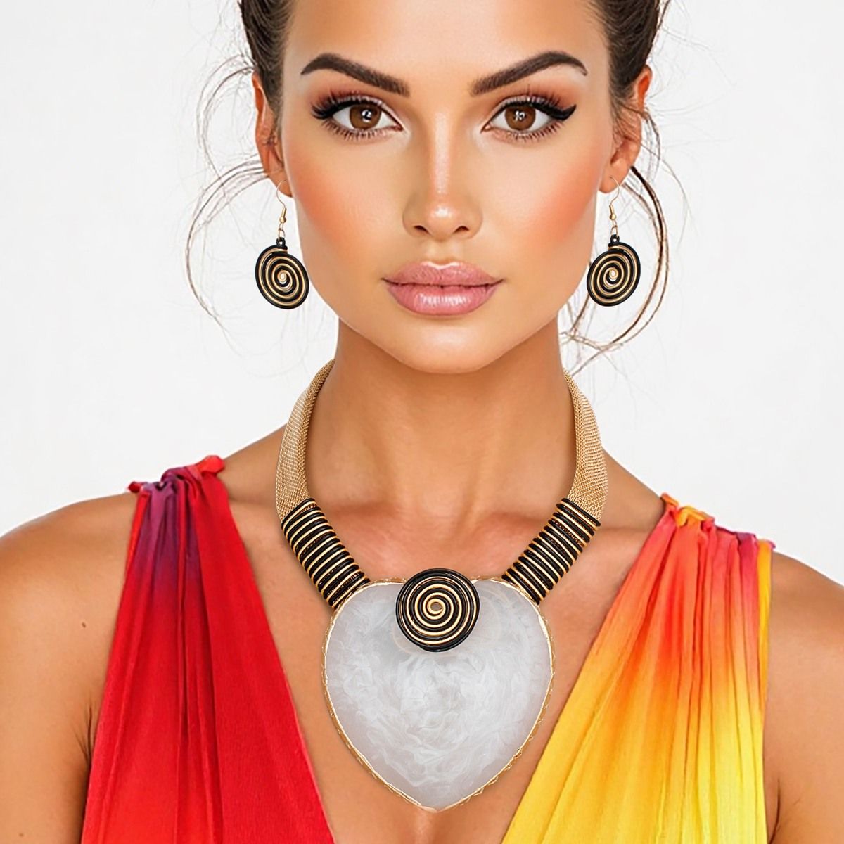 Collar White Large Resin Agate Slice Pendant Set