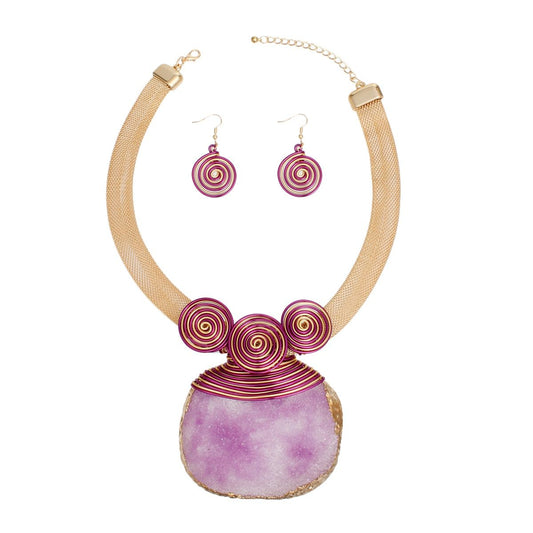 Pendant Purple Druzy Stone Wire Tribal Necklace