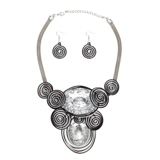 Bib Silver and Black Wire Drilled Crystal Necklace