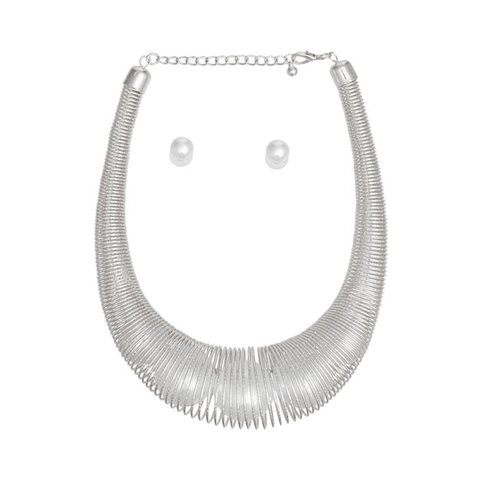 Collar Silver Spring Chain Pearl Filled Necklace