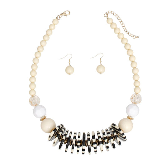 Beaded Funky Ivory and Black Disc Necklace Set