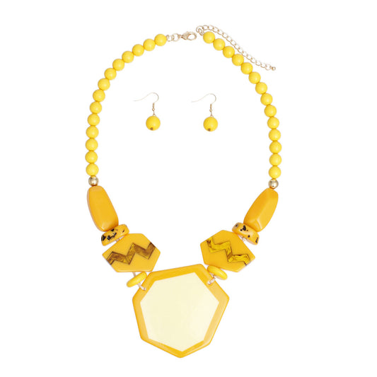 Beaded Pendant Yellow 70's Vibe Necklace for Women
