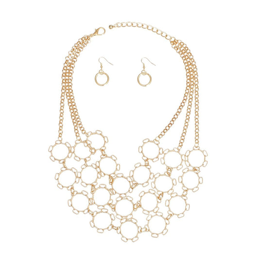 Chain Multi Row Multi Circle Gold Bib Necklace