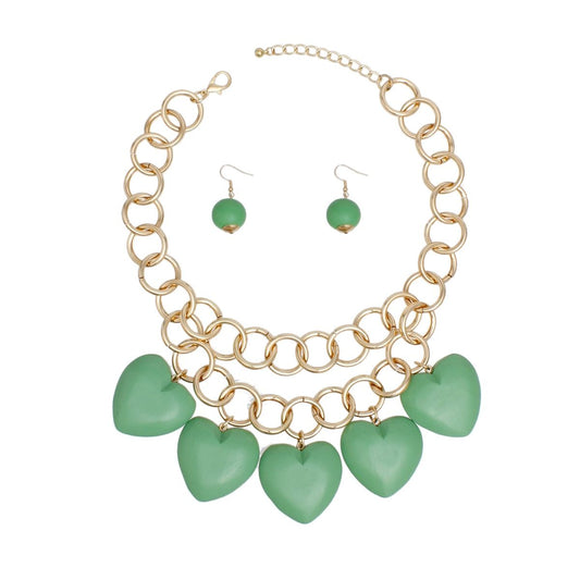 Bib Chunky Green Wooden Heart Bead Necklace