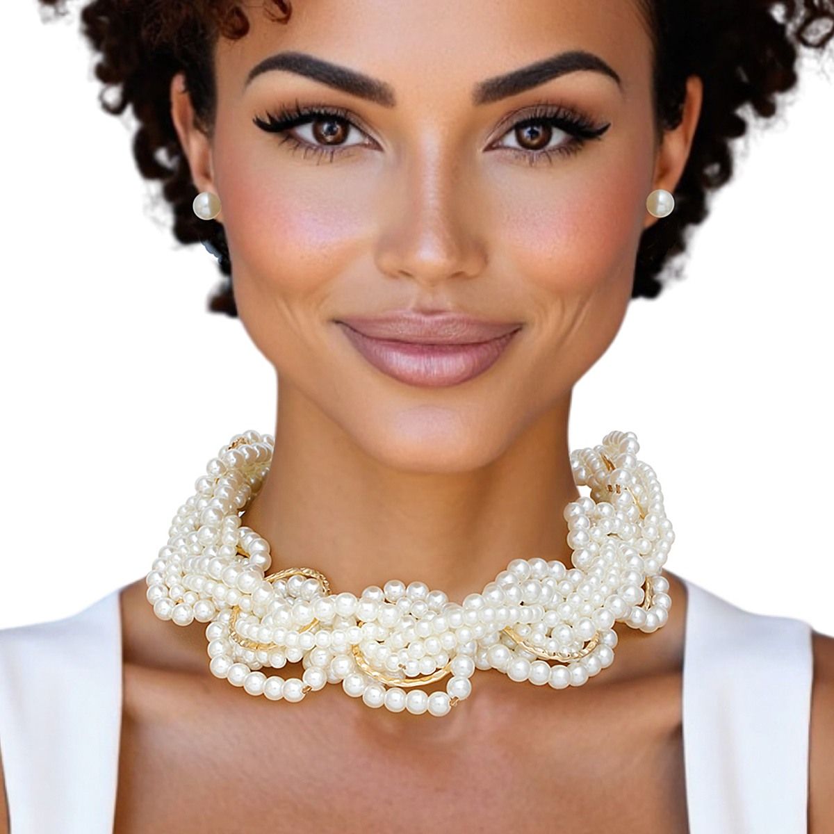 Choker Cream Woven Gold Ring Collar Necklace