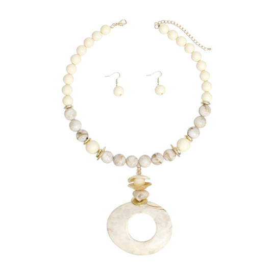 Pendant Cream Marble Bead Long Tribal Necklace