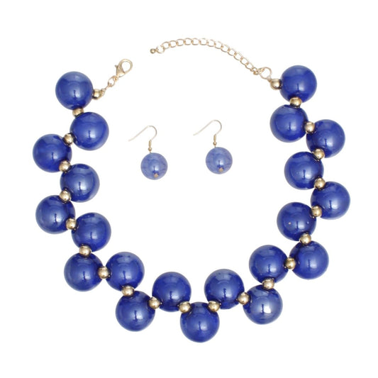 Necklace Blue Swirled Marble Bubble Ball Bead Set