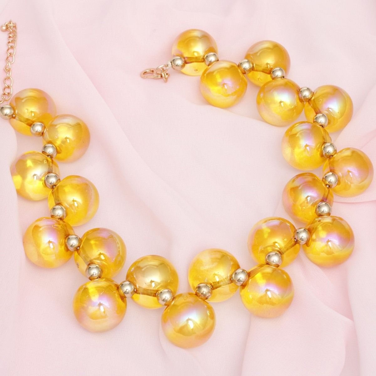 Necklace Yellow Iridescent Bubble Ball Bead Set