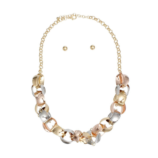 Chain Polished Multi Tone Oval Link Long Necklace