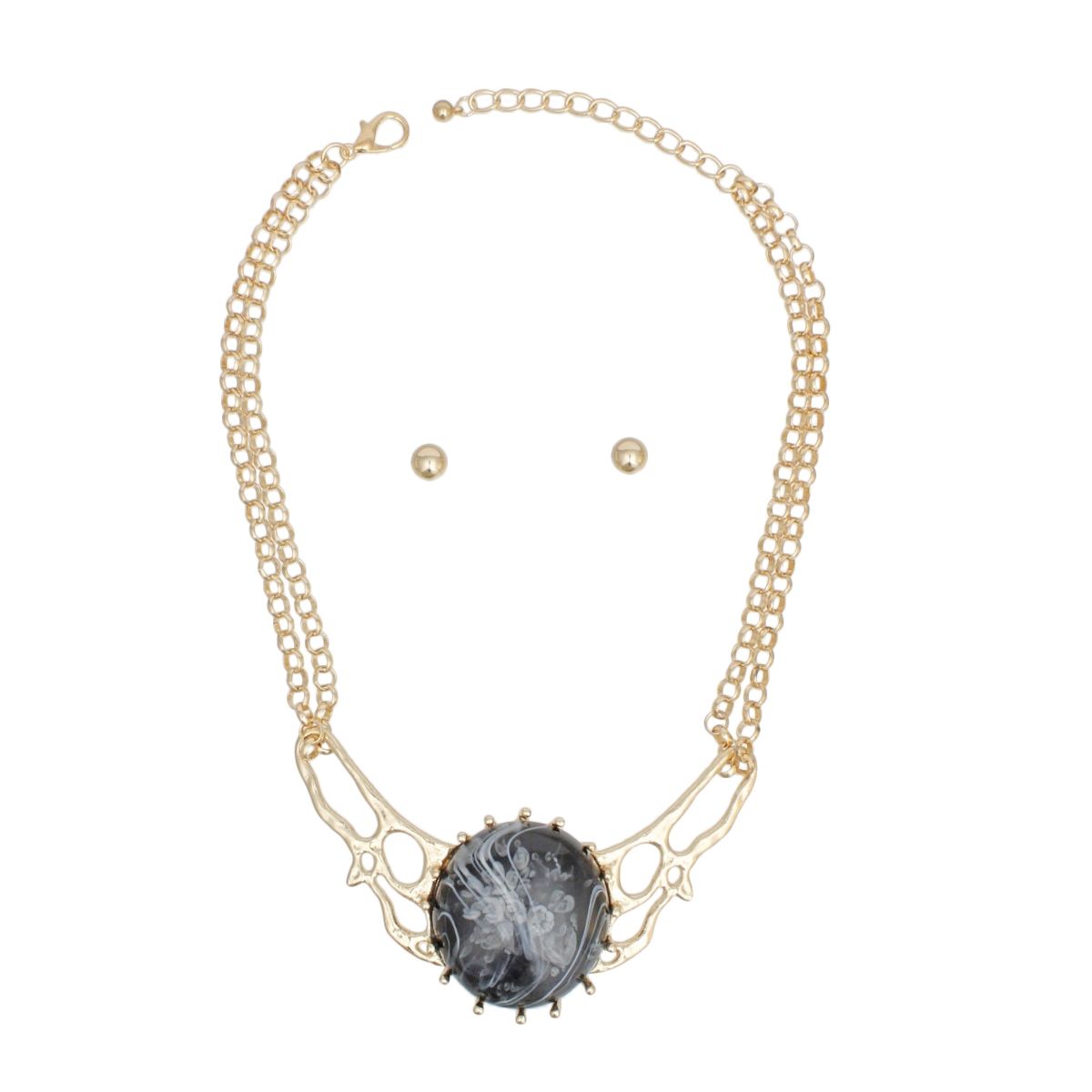 Collar Black Resin Dome Gold Chain Necklace Women