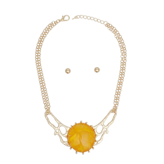 Collar Mustard Resin Dome Gold Chain Necklace Women
