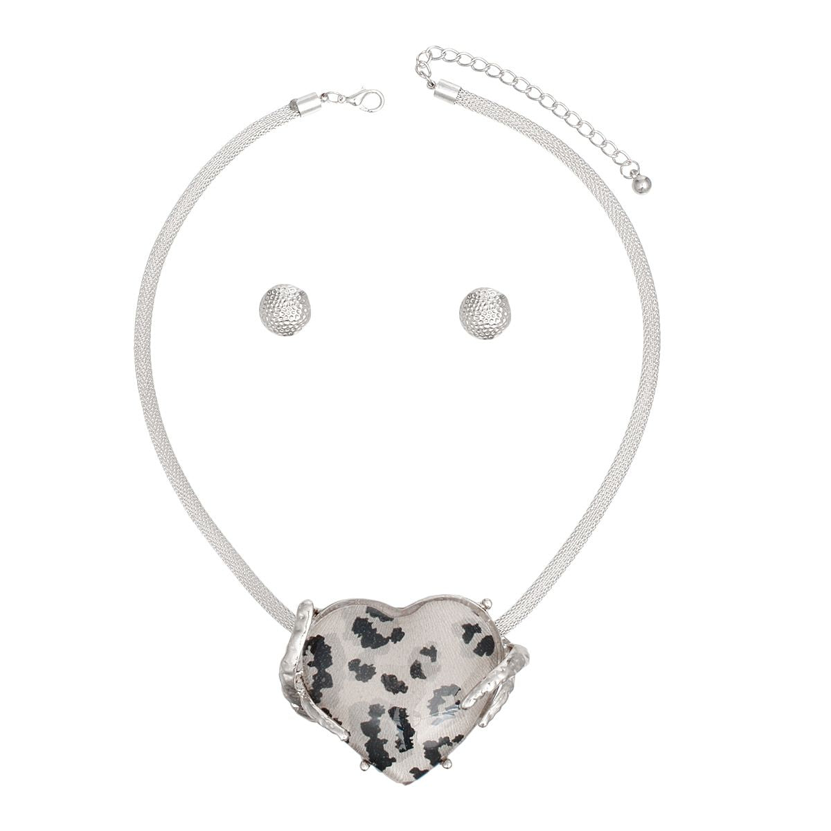 Pendant Leopard Heart Silver Mesh Chain Necklace