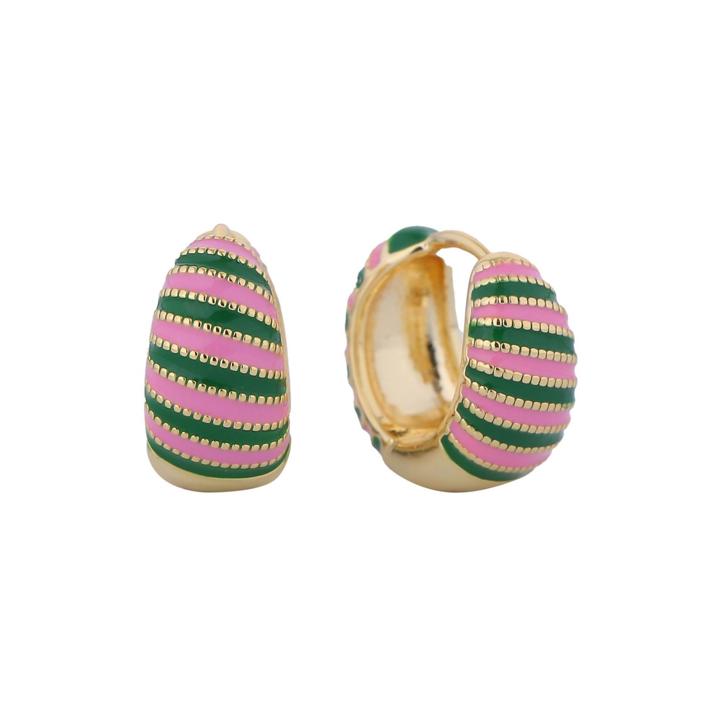 AKA 14K Gold Pink Green Striped Hoop Earrings