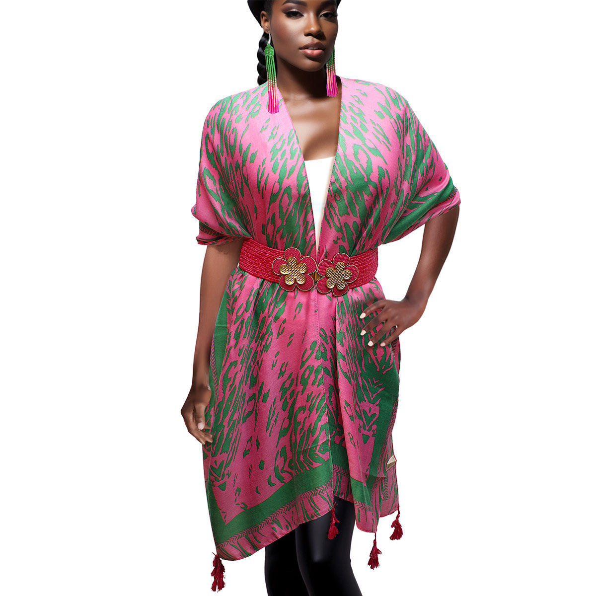 AKA Kimono Animal Print Pink and Green