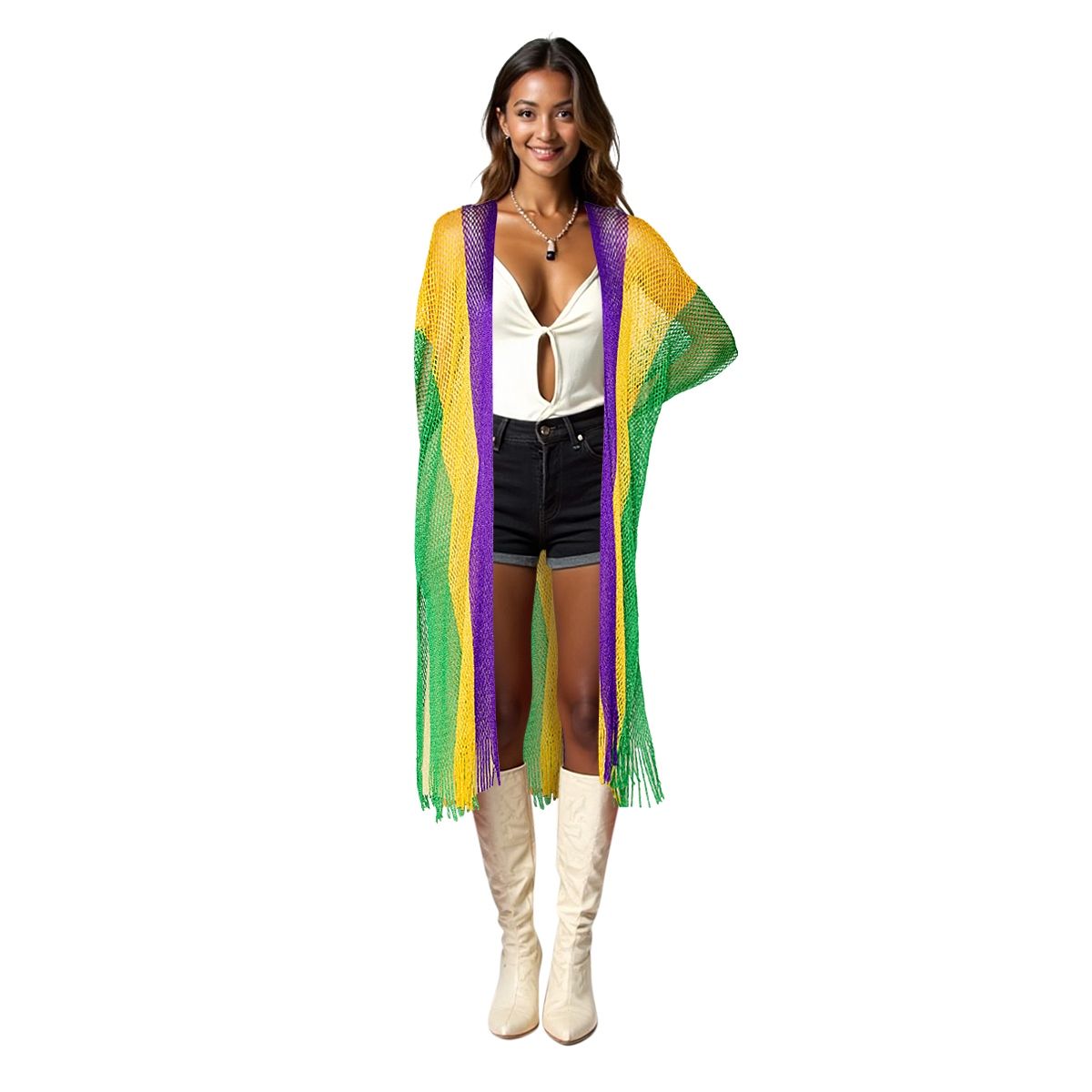 Kimono Lurex Stripe Purple Gold Green Fringe