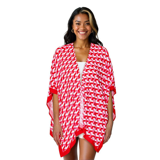 DST Sorority Kimono Red White Block Print Women