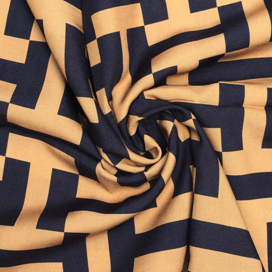 Kimono Black and Camel Geometric Print Women